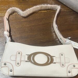 Womens Cream Shoulder Bag with Silver and Pink Accent
